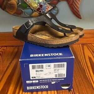 Birkenstock New w/Box Gizeh Black Oiled Leather ~ Unisex Size 38 (L7.0 M5.0)